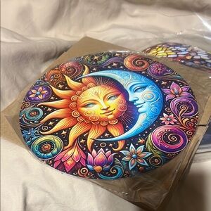 Colorful Sun and Moon Art Coaster